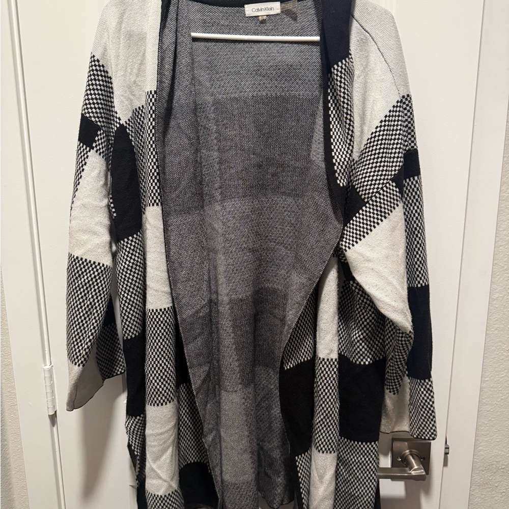 Calvin Klein Checkered Black and Gray Cardigan